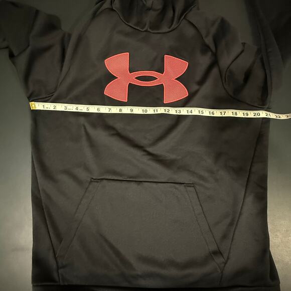 Men's Under Armour Black Hooded Sweatshirt Size Medium Red Logo Athletic - Picture 6 of 8